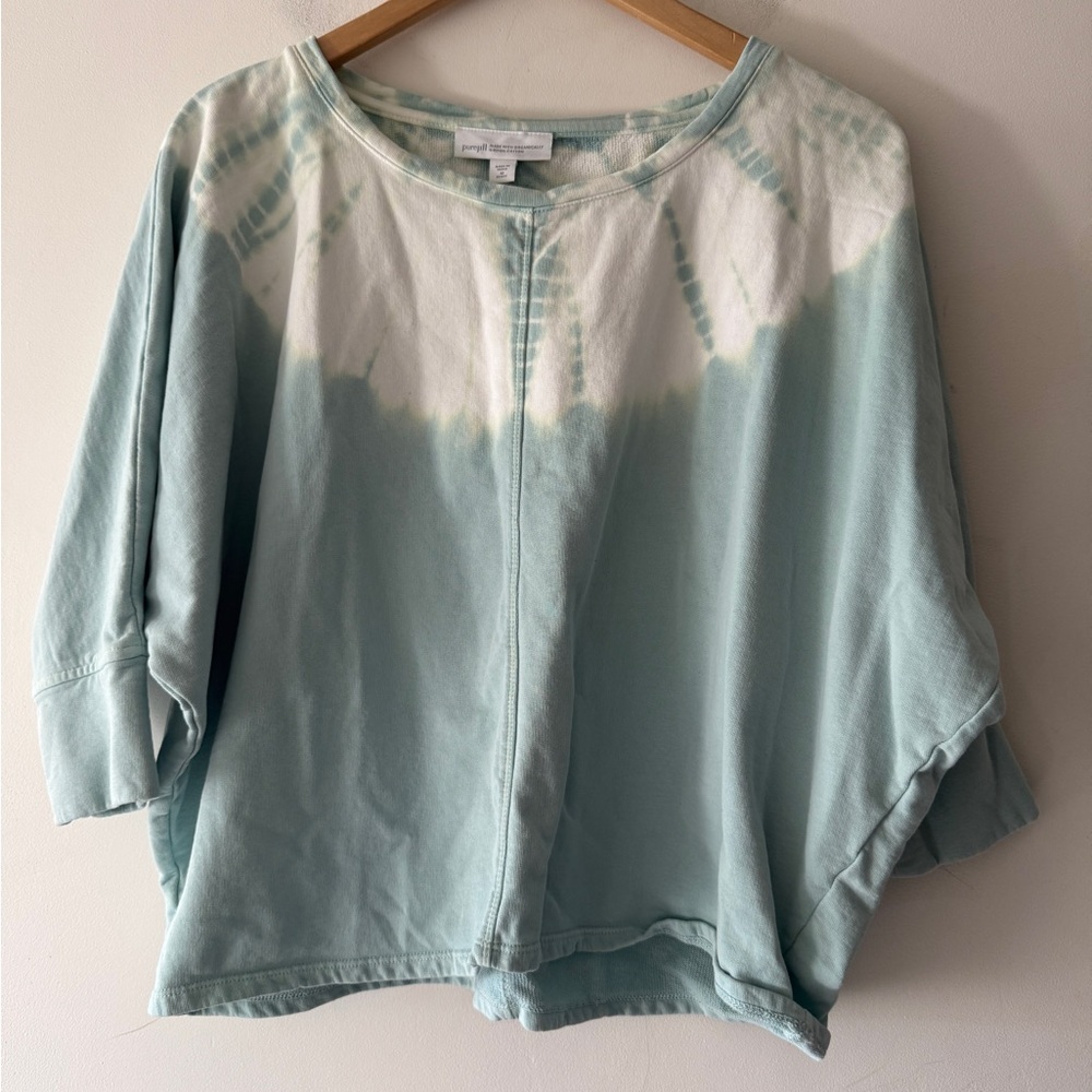 PureJill Tie Dye French Terry Oversized Pullover Green‎ and White Organic